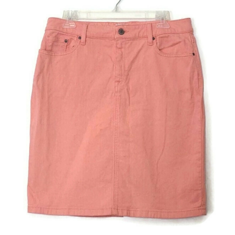 LL Bean Coral Pink Jean Skirt Size 10